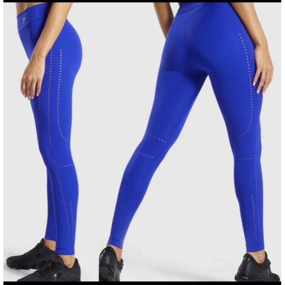 Gymshark Dry Laser Cut Leggings Blue XS Cobalt Royal Blue - Picture 3 of 11